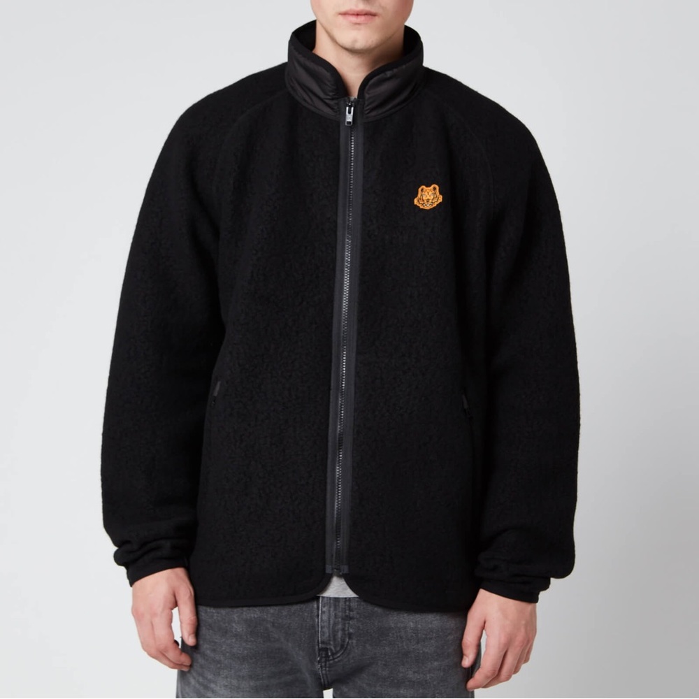 KENZO Men's Lightweight‎ Kz Jkto Fz Polar Fleece Tiger Crest Black Jacket large